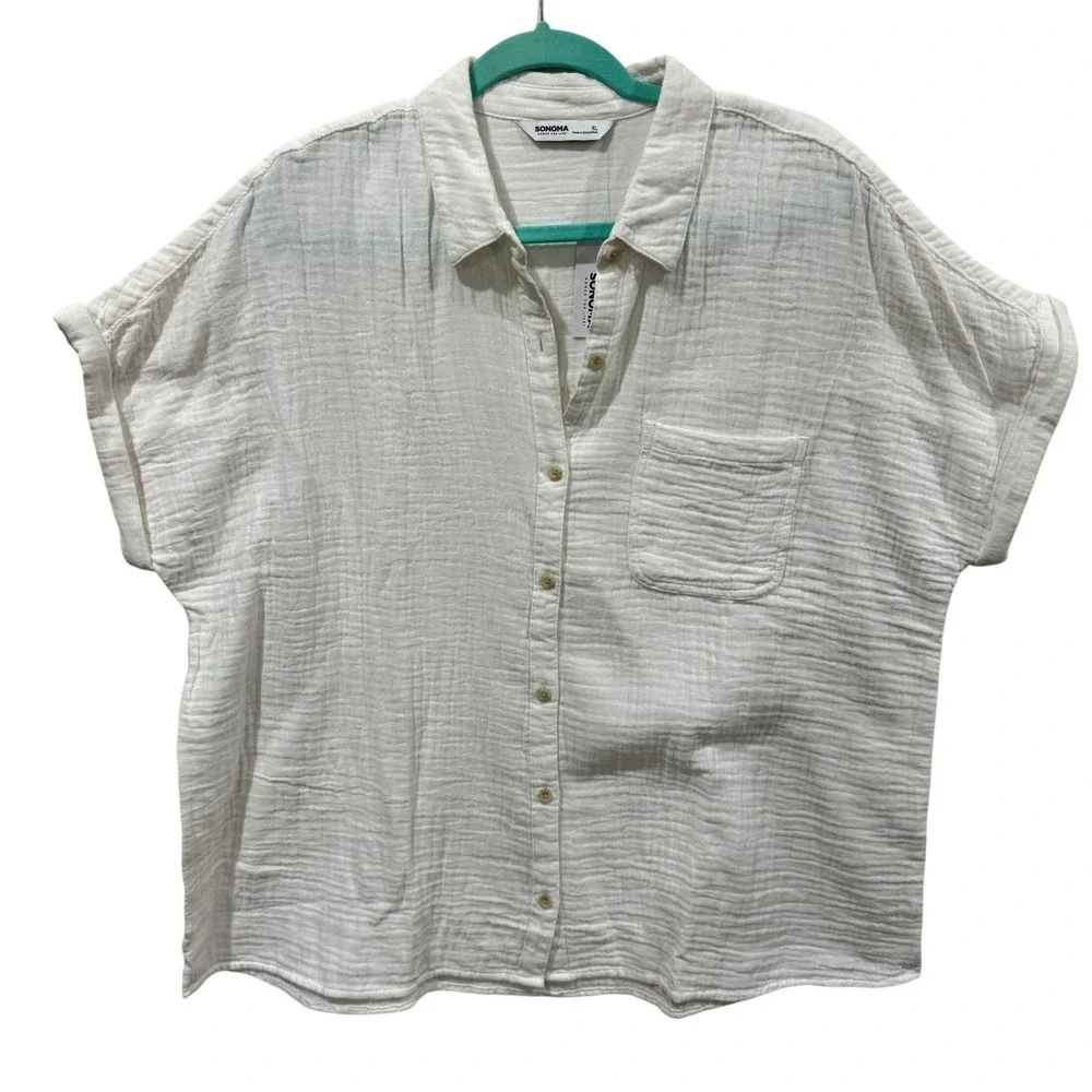 Sonoma Goods For Life White Cotton Gauze Vital Shirt WS21W011RS2 Womens XL New - Picture 1 of 12